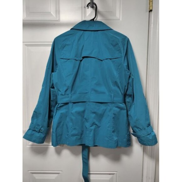 Talbots Spring Belted Trench Coat Teal Blue Women's Petite Size Medium - Picture 4 of 16